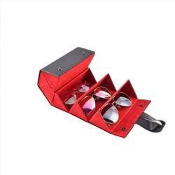 Sxspace Brillenorganizer Brillenaufbewahrung/Präsentation, Reisen Sonnenbrillen Brillenbox zur Aufbewahrung von 5 Brillen, Tragbar Brillenetui für Damen Herren (Schwarz-Rot) von Sxspace