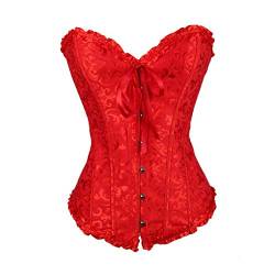 Sxybox Damen Korsett Bauchweg Vollbrust Corsage Wäsche schnürt Sich Oben Satin ohne Knochen mit G-String,Rot,4XL von Sxybox