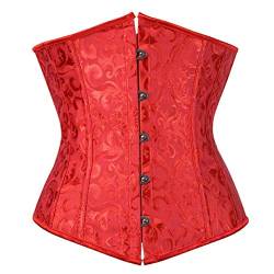 Sxybox Damen Satin Lace Up Korsett Unterbrust Waist Trainer Corsage Bustiers Shapewear,Rot,XL von Sxybox