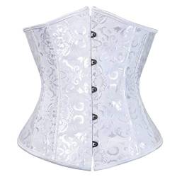Sxybox Damen Satin Lace Up Korsett Unterbrust Waist Trainer Corsage Bustiers Shapewear,Weiß,XL von Sxybox