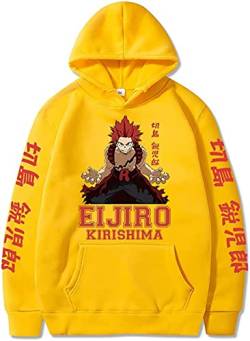 Sybnwnwm Anime My Hero Academia Hoodie Kirishima Eijiro Print Sweatshirts Langarm Kordelzug Pullover Hoodies Unisex, gelb, L von Sybnwnwm