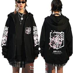 Sybnwnwm Attack On Titan Zip Hoodie Full Zip Jacke Mantel Pullover Langarm Sweatshirt, Schwarz A, XL von Sybnwnwm