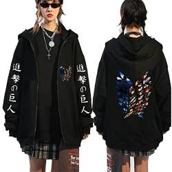 Sybnwnwm Attack On Titan Zip Hoodie Full Zip Jacke Mantel Pullover Langarm Sweatshirt, Schwarz U, S von Sybnwnwm