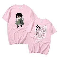 Sybnwnwm Attack on Titan T-Shirt Levi Ackerman Shirt Scout Regiment 3D Druck Tee Shirts Top für Jungen Mädchen, Pink C, L von Sybnwnwm