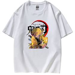 Sybnwnwm Demon Slayer T-Shirt Zenitsu Herren Kurzarm Shirt Tops, weiß, XL von Sybnwnwm