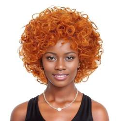 Kurze Lockige Orange Afro Perücke Frauen Fluffy Synthetische Hitzebeständige Faser Perücke Rocker Perücke für Halloween Kostüm Party Tägliche Wear+Perücke Cap von Syedeliso