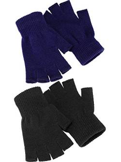 2 Paare Halbfinger Handschuhe Unisex Warme Winter Fingerlose Handschuhe für Männer Frauen (Schwarz, Blau) von Syhood