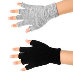 2 Paare Halbfinger Handschuhe Unisex Warme Winter Fingerlose Handschuhe für Männer Frauen (Schwarz, Grau) von Syhood
