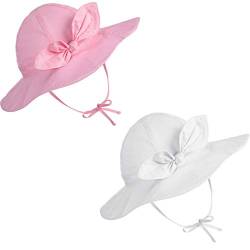 2 Stücke Baby Mädchen Sonnenhut mit Bindebändern verstellbare Träger Cap 2 Größen 2 Farben（rosa weiß） von Syhood
