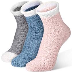 3 Paare Frauen Winter Flauschige Socken Warm Gemütlich Fuzzy Slipper Socken Weich Plüsch Schlafen Fußboden Socken Thermal Pelzig Besatzung Socken für Frauen Mädchen von Syhood
