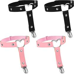 4 Stücke Herz Bein Strumpfband Verstellbar Punk Gotisch Strumpfhalter mit rutschfest Clips für Frauen Mädchen (Schwarz, Rosa) von Syhood