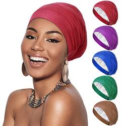 5 Stück Satin Schlafmütze Weicher Stoff Mütze Beanie Mütze Kopftuch Kopftuch Leichte Satin Innenkopfkappe für Frauen, Lebendige Farben von Syhood
