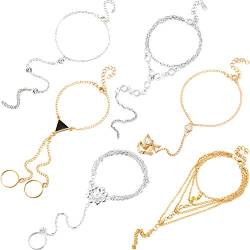 6 Stück Ketten Ring Armband Verbunden Finger Armband und Ring Befestigt Handgeschirr Verstellbares Sklavenketten Ring Armband für Frauen Mädchen von Syhood