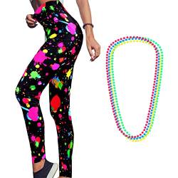 Hoch Taillierte 80er Leggings Yoga Laufen Hose mit 4 Stücke Neon Halskette (S) von Syhood