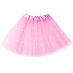 Syhood Mädchen Tütü 2-8 Jahre Tutu Paillette Ballett Tanz Rock 3 Schichten Tüll Paillette Stern Pettiskirt Ballettrock für Party Geburtstag Tanzen Party Performance(Rosa) von Syhood