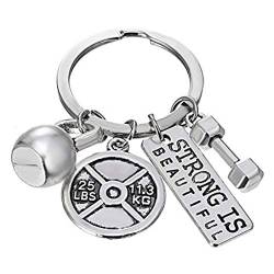 Syijupo Schlüsselbund Hantel, Schlüsselanhänger mit Mini Kettlebell Kurzhantel, Langhantel Schlüsselring Fitness Charm Schlüsselanhänger Designer Geschenk Coach Souvenir von Syijupo