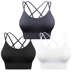 Sykooria 3er-Pack Sport-BH für Damen, sexy überkreuzt, für Yoga, Laufen, Sport, Fitnessstudio, Workout, Fitness, Tanktops, 3 Packungen schwarz/weiß/grau, Medium von Sykooria