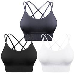Sykooria 3er-Pack Sport-BH für Damen, sexy überkreuzt, für Yoga, Laufen, Sport, Fitnessstudio, Workout, Fitness, Tanktops, 3 Packungen schwarz/weiß/grau, small von Sykooria
