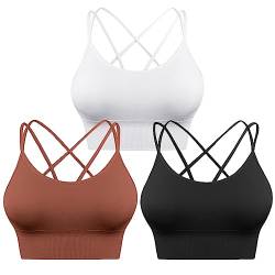 Sykooria 3er-Pack Sport-BH für Damen, sexy überkreuzt, für Yoga, Laufen, Sport, Fitnessstudio, Workout, Fitness, Tanktops, 3 Stück - Schwarz + Weiß + Bronze, X-Large von Sykooria