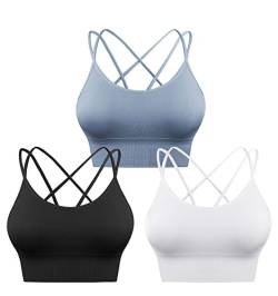 Sykooria 3er-Pack Sport-BH für Damen, sexy überkreuzt, für Yoga, Laufen, Sport, Fitnessstudio, Workout, Fitness, Tanktops, 3 Stück - schwarz + weiß + blau, Large von Sykooria
