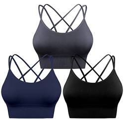 Sykooria 3er-Pack Sport-BH für Damen, sexy überkreuzt, für Yoga, Laufen, Sport, Fitnessstudio, Workout, Fitness, Tanktops, 3er-Pack, schwarz, grau, marineblau, X-Large von Sykooria