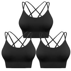 Sykooria 3er-Pack Sport-BH für Damen, sexy überkreuzt, für Yoga, Laufen, Sport, Fitnessstudio, Workout, Fitness, Tanktops, 3er-Packung schwarz + schwarz + schwarz, Medium von Sykooria