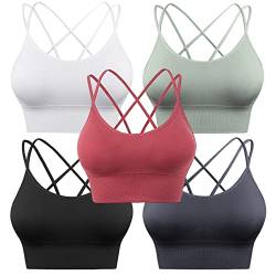 Sykooria 3er-Pack Sport-BH für Damen, sexy überkreuzt, für Yoga, Laufen, Sport, Fitnessstudio, Workout, Fitness, Tanktops, 5er-Pack - schwarz + weiß + grau + grün + rot, Large von Sykooria
