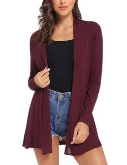 Sykooria Cardigan Damen Langarm Leicht Komfortabel Lustig Einfarbig Strickcardigan Weinrot,M von Sykooria