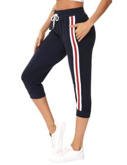 Sykooria Damen 3/4 Jogginghose Trainingshose High Waist Sporthose Yoga Hosen Freizeithose Sweathose Baumwolle für Laufen Yoga Fitness, B-Dunkelblau L von Sykooria