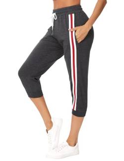 Sykooria Damen 3/4 Jogginghose Trainingshose High Waist Sporthose Yoga Hosen Freizeithose Sweathose Baumwolle für Laufen Yoga Fitness, B-Dunkelgrau XL von Sykooria