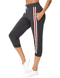 Sykooria Damen 3/4 Jogginghose Trainingshose High Waist Sporthose Yoga Hosen Freizeithose Sweathose Baumwolle für Laufen Yoga Fitness, B-Dunkelgrau XXL von Sykooria