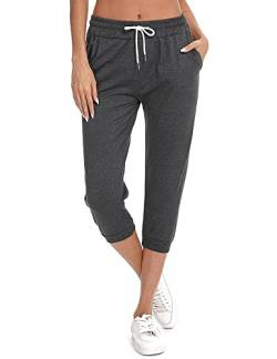 Sykooria Damen 3/4 Jogginghose Trainingshose High Waist Sporthose Yoga Hosen Freizeithose Sweathose Baumwolle für Laufen Yoga Fitness, Dunkelgrau S von Sykooria