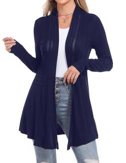 Sykooria Damen Cardigan Langarm Einfarbig Lustig Lang Strickjacke Langarmshirt mit Leichter, Navy, L von Sykooria