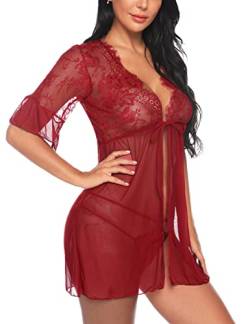 Sykooria Damen Femme Chemise de Nuit Pyjama-Sets, A-Rouge, S von Sykooria