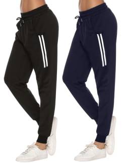 Sykooria Damen Jogginghose Sporthose Lang Yoga Hosen Freizeithose Laufhosen Baumwolle High Waist Trainingshose für Frauen, 2pcs-Schwarz+Dunkelblau, M von Sykooria