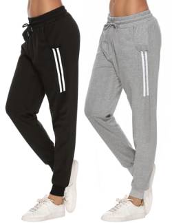 Sykooria Damen Jogginghose Sporthose Lang Yoga Hosen Freizeithose Laufhosen Baumwolle High Waist Trainingshose für Frauen, 2pcs-Schwarz+Grau, L von Sykooria