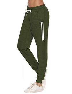 Sykooria Damen Jogginghose Sporthose Lang Yoga Hosen Freizeithose Laufhosen Baumwolle High Waist Trainingshose für Frauen mit Streifen-Streifen B-grün-L von Sykooria