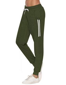 Sykooria Damen Jogginghose Sporthose Lang Yoga Hosen Freizeithose Laufhosen Baumwolle High Waist Trainingshose für Frauen mit Streifen-Streifen B-grün-XXL von Sykooria