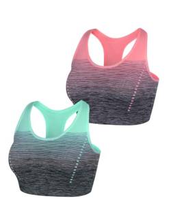 Sykooria Damen Sport BH Gepolstert Bustier Damen BH ohne Buegel Racerback Push up BH mit Farbverlauf Sport Top für Yoga Fitness, 2 PCS, Grün+pink, L von Sykooria