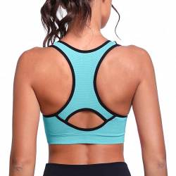 Sykooria Damen Sport BH Gepolstert Bustier Damen BH ohne Buegel Racerback Push up BH mit Farbverlauf Sport Top für Yoga Fitness, 317-Blau, XL von Sykooria