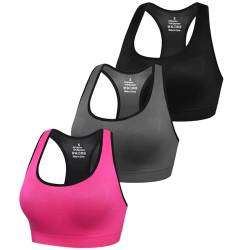 Sykooria Damen Sport BH Gepolstert Bustier Damen BH ohne Buegel Racerback Push up BH mit Farbverlauf Sport Top für Yoga Fitness, 317-Schwarz+Grau+Rosa, M von Sykooria