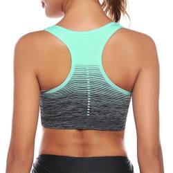 Sykooria Damen Sport BH Gepolstert Bustier Damen BH ohne Buegel Racerback Push up BH mit Farbverlauf Sport Top für Yoga Fitness, Grün, XL von Sykooria