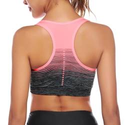 Sykooria Damen Sport BH Gepolstert Bustier Damen BH ohne Buegel Racerback Push up BH mit Farbverlauf Sport Top für Yoga Fitness, Rosa, L von Sykooria