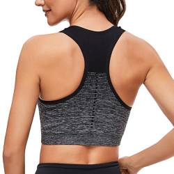 Sykooria Damen Sport BH Gepolstert Bustier Damen BH ohne Buegel Racerback Push up BH mit Farbverlauf Sport Top für Yoga Fitness, Schwarz, L von Sykooria