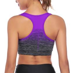 Sykooria Damen Sport BH Gepolstert Bustier Damen BH ohne Buegel Racerback Push up BH mit Farbverlauf Sport Top für Yoga Fitness, Violett, M von Sykooria