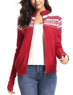 Sykooria Damen Strickjacke Weihnachten Jacke Langarm Cardigan Wärme Outwear Sweater mit Stehkragen und Reißverschluss von Sykooria