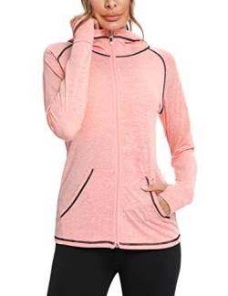 Sykooria Damen Sweatjacke Langarm Trainingsjacke Laufjacke Hoodie Leichte Atmungsaktiv Sportjacke voll Zip Kapuzenjacke mit Daumenloch und Seitentasche Fitness von Sykooria