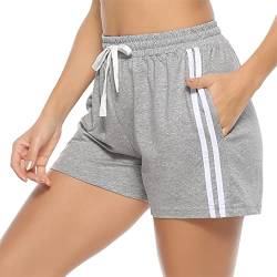 Sykooria Damen Sykooria Damen Sportshorts Kurz Hosen Streifen Jogginghose Sommer Shorts, Hellgrau, S EU von Sykooria