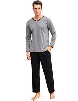 Sykooria Herren Schlafanzug lang mit Bündchen aus Baumwolle Zweiteiliger Pyjama Herren lang, Langarm Shirt & Schlafanzughose, Schwarz XL AMB00523_B_XL von Sykooria