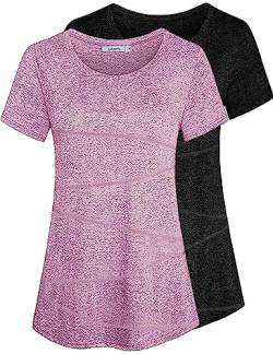 Sykooria Laufshirt Damen Kurzarm Sport T-Shirt Rundhals Sportshirt Leicht Atmungsaktiv Funktionsshirt Fitness Gym Yoga T Shirt Oberteil, 2er Pack M von Sykooria